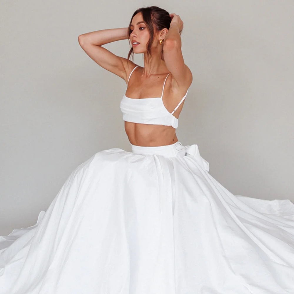 Selfie Leslie Love Songs Midi Skirt and Crop Top Two Piece Set White - S